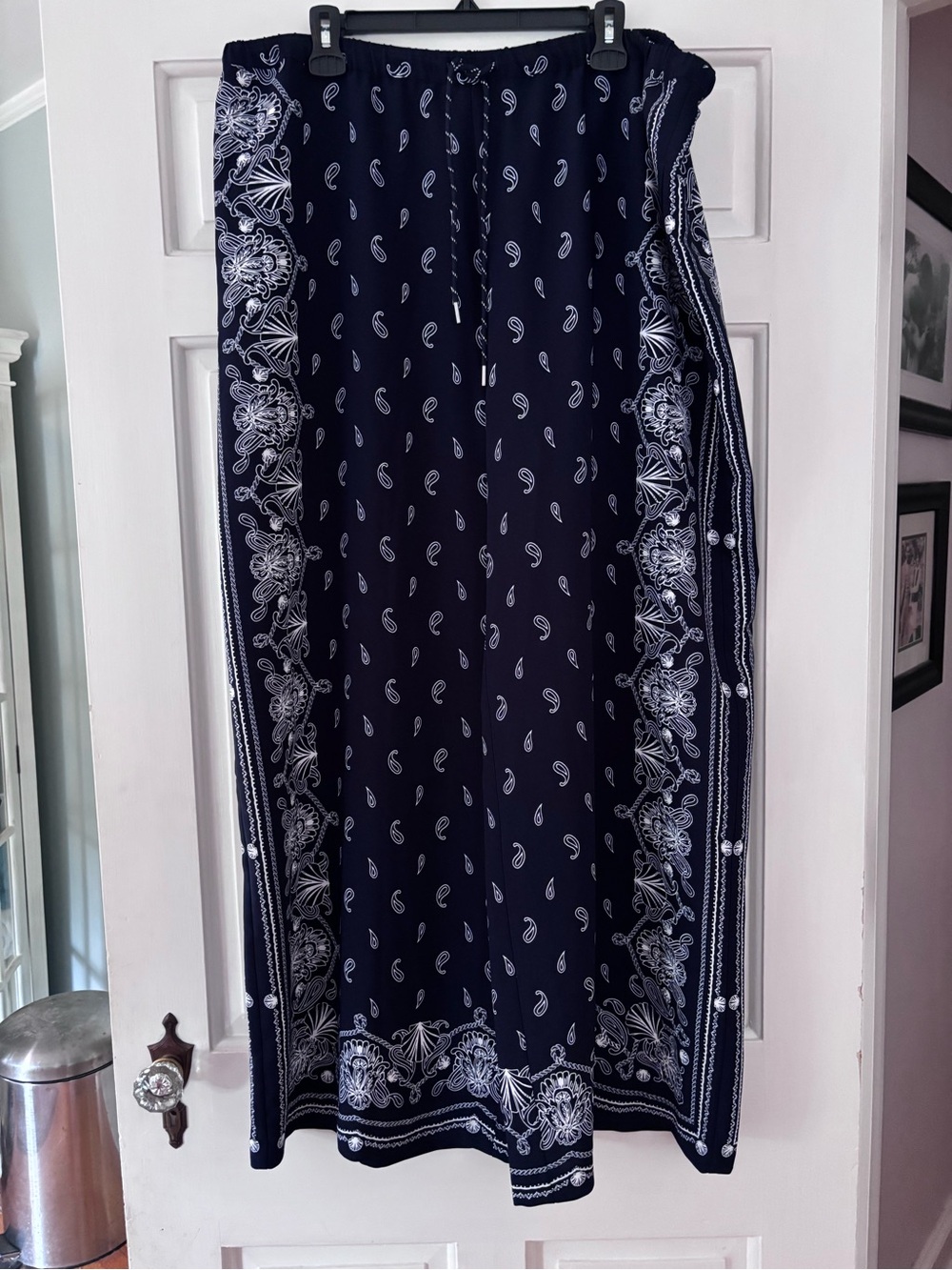 Navy Bandana Print Wide-Leg Pants